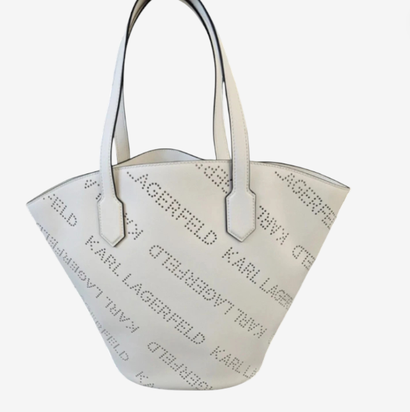 Karl Lagerfeld Women’s White Leather Shopper Bag – Authentic Designer Tote, Brand New