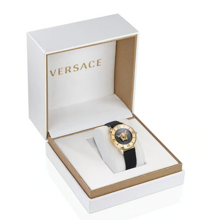 Versace La Medusa Women’s Gold & Black Leather Watch – 38mm Swiss Made