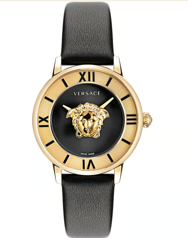Versace La Medusa Women’s Gold & Black Leather Watch – 38mm Swiss Made