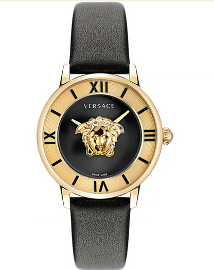 Versace La Medusa Women’s Gold & Black Leather Watch – 38mm Swiss Made